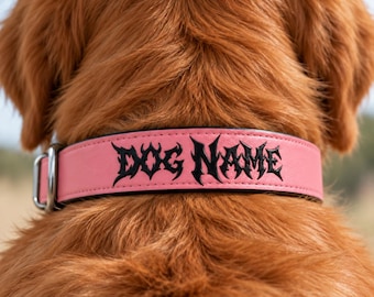 Custom Name Faux Leather Pet Collar | Hardcore Metal Punk Fonts Engraved Personalized Vegan - Brutal