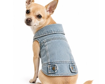 Veste en jean clair personnalisée pour chien, scène punk rock hardcore