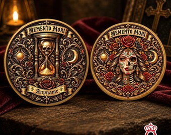 Moneta personalizzata con nome a forma di teschio di zucchero, testo personalizzato, ricordo gotico di Halloween, regalo per ragazzo/ragazza, insegnante, infermiere/a, relazione familiare, stagione spettrale