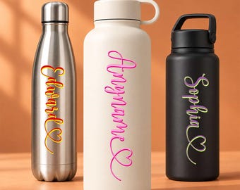 Personalized Name Clear Sticker, Custom Pink Script Decal with Heart for Water Bottles Decal Water Bottles Gift Boy Girl Fan Nurse Teacher