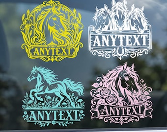 Custom Horseshoe Floral Name Transparent Sticker, Personalized Horse Riding Magnet & Racing Decal with Text, Equestrian Sport Rustic Gift