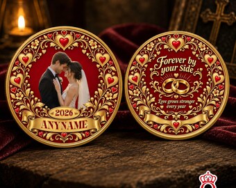Moneta commemorativa personalizzata con foto, testo personalizzato, nome, anno, coppia, marito, moglie, regalo ricordo, relazione, innamorati, matrimonio, fidanzamento