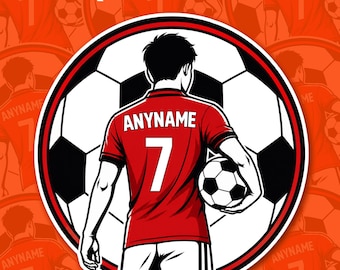 Custom Soccer Name and Number Sticker, Personalized Soccer Magnet & Football Decal with Colorful Jersey Player, Team Name and Football