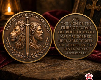 La victoria pertenece al Señor. Moneda conmemorativa con diseño de espada de león. Versículo bíblico de la fe cristiana. Recuerdo religioso. Regalo para hombres y mujeres.