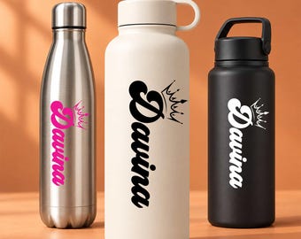 Pegatina transparente personalizada con nombre de princesa, calcomanía transparente con corona y nombres personalizados para botellas de agua, regalo para niño, niña, fan, enfermera o maestra.