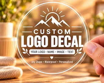 Calcomanía de logotipo transparente personalizada, pegatina de vinilo transparente personalizada, nombre de empresa, texto e imagen, calcomanía impermeable para botellas, regalo para niño, niña o profesor.