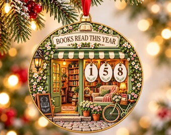 Personalized Books Read This Year Ornament with Name & Number, Book Lover Christmas Gift, Reading Milestone, Bookish Keepsake