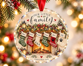 Personalized Family Christmas Stocking Ornament with Names & Year, Pet Lover Gift, Custom Holiday Tree Decor, Family Keepsake