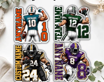Custom American Football Name Sticker, Personalized Football Magnet & Sport Decal with Text Number Jersey, Player Team Keepsake Gift