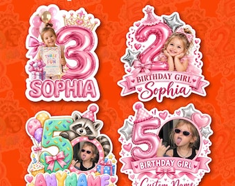 Custom Birthday Photo Sticker Personalized Text Number Photo Image Age Party Decal Magnet Waterproof Gift Teacher Nurse Boy Girl
