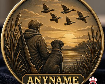 Moneda personalizada conmemorativa de caza de patos con texto personalizado. Regalo para cazadores. Recuerdo para cazadores de aves acuáticas y deportistas al aire libre. Ideal para hombres y padres.