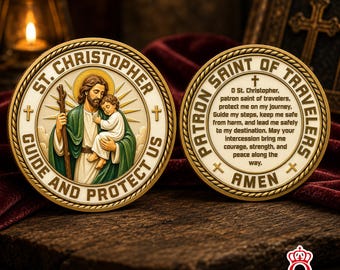 Moneda conmemorativa de San Cristóbal Guía y Protégenos Fe católica cristiana Guardián Protección Santo Patrón Regalo religioso