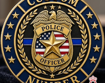 Moneda conmemorativa personalizada con nombre y número de placa policial. Regalo ideal para policías y agentes del orden.