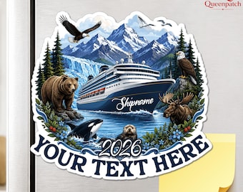 Custom Alaska Cruise Name Door Magnet, Personalized Alaska Cruise Sticker & Decal, Wildlife Travel Souvenir, Cabin Door Decor Keepsake Gift