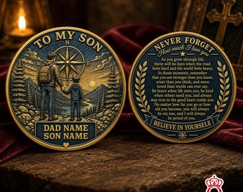 Moneda personalizada conmemorativa del Día del Padre con el nombre del padre o hija. Regalo personalizado para papá de parte de su hijo o hija. Recuerdo familiar. Regalo del Día del Padre.