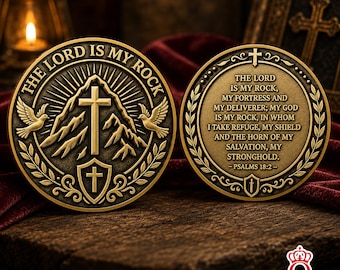 Moneda conmemorativa "El Señor es mi roca" conmemorativa de la fe cristiana en Jesús, Salmo 18:2, versículo bíblico, protección religiosa, recuerdo inspirador.