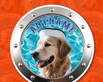 Custom Pet Face Porthole Magnet, Personalized Pet Photo Sticker & Decal with Name, Dog Cat Cruise Cabin Door Decor, Animal Lover Gift
