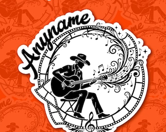 Custom Guitarist Name Sticker, Personalized Musician Magnet & Guitar Decal with Name, Country Music Cowboy Design, Guitar Player Gift