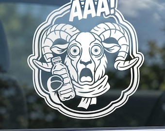 AAA! Transparent Sticker, Funny Screaming Ram Clear Vinyl Decal, Shocked Goat Retro Sticker Magnet Waterproof Gift Phone Laptop Boy Girl