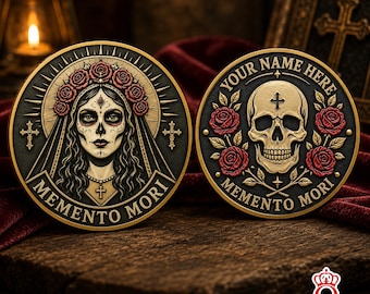 Moneda conmemorativa personalizada Memento Mori Skull Rose Challenge, regalo gótico inspirador personalizado, recuerdo de filosofía estoica para hombres y mujeres.