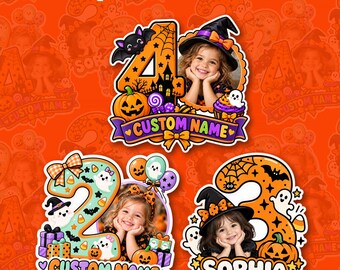 Custom Halloween Birthday Name Sticker Personalized Text Photo Age Spooky Gothic Nursery Decal Magnet Waterproof Gift Boy Girl Teacher Nurse