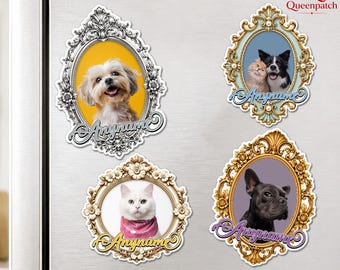 Custom Vintage Pet Photo Magnet, Personalized Retro Pet Sticker & Decal with Name and Photo, Animal Lover Memorial Keepsake Gift
