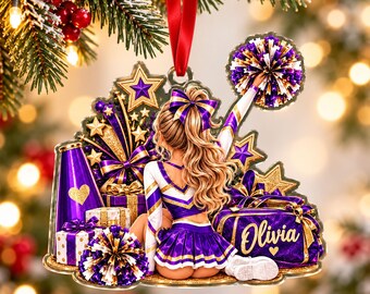 Personalized Cheerleader Ornament with Name & Year, Cheerleading Team Keepsake, Cheer Squad Christmas Gift, Senior Cheer Gift