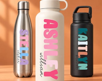 Custom Name Girly Transparent Vinyl Sticker, Personalized Name Colorful Pastel Decal for Water Bottles Gift Boy Girl Fan Nurse Teacher