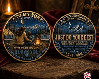 Moneda personalizada conmemorativa con los nombres de madre e hijo, mensaje de amor personalizado, regalo de ánimo, recuerdo para madre e hijo, regalo de cumpleaños o del Día de la Madre.