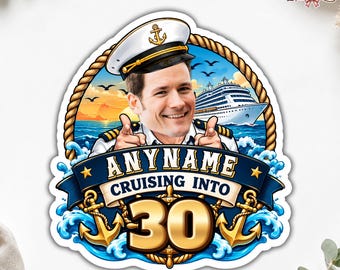 Custom Birthday Cruise Door Magnet, Personalized Face Photo Sticker & Party Decal with Name and Age, Cruise Ship Birthday Keepsake Gift