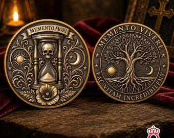 Moneda conmemorativa del Árbol de la Vida Memento Mori. Inspiradora, motivacional, con mentalidad positiva, filosofía estoica. Regalo ideal para hombres y mujeres.