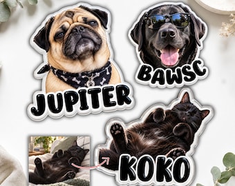 Custom Pet Photo & Name Magnet, Personalized Dog or Cat Picture Sticker, Custom Pet Portrait Fridge Decal, Pet Lover Keepsake Gift