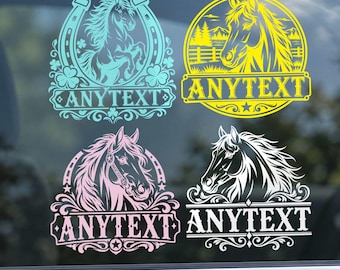 Custom Horseshoe Floral Name Transparent Sticker, Personalized Horse Riding Magnet & Racing Decal with Text, Equestrian Sport Rustic Gift