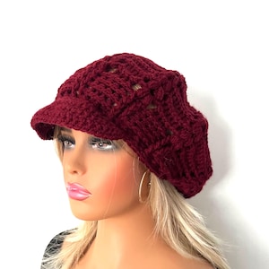 Crochet Newsboy beret, peaked beret  hat ,brimmed hat adult Womens men unisex handmade crochet beanie irish knit visor  gift hippy dread hat