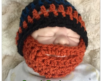 Baby boy beard orange blue crocheted knitted hippie hippy boho FITTED or SLOUCH beanie unique designer kids newborn shower gift beard bearde