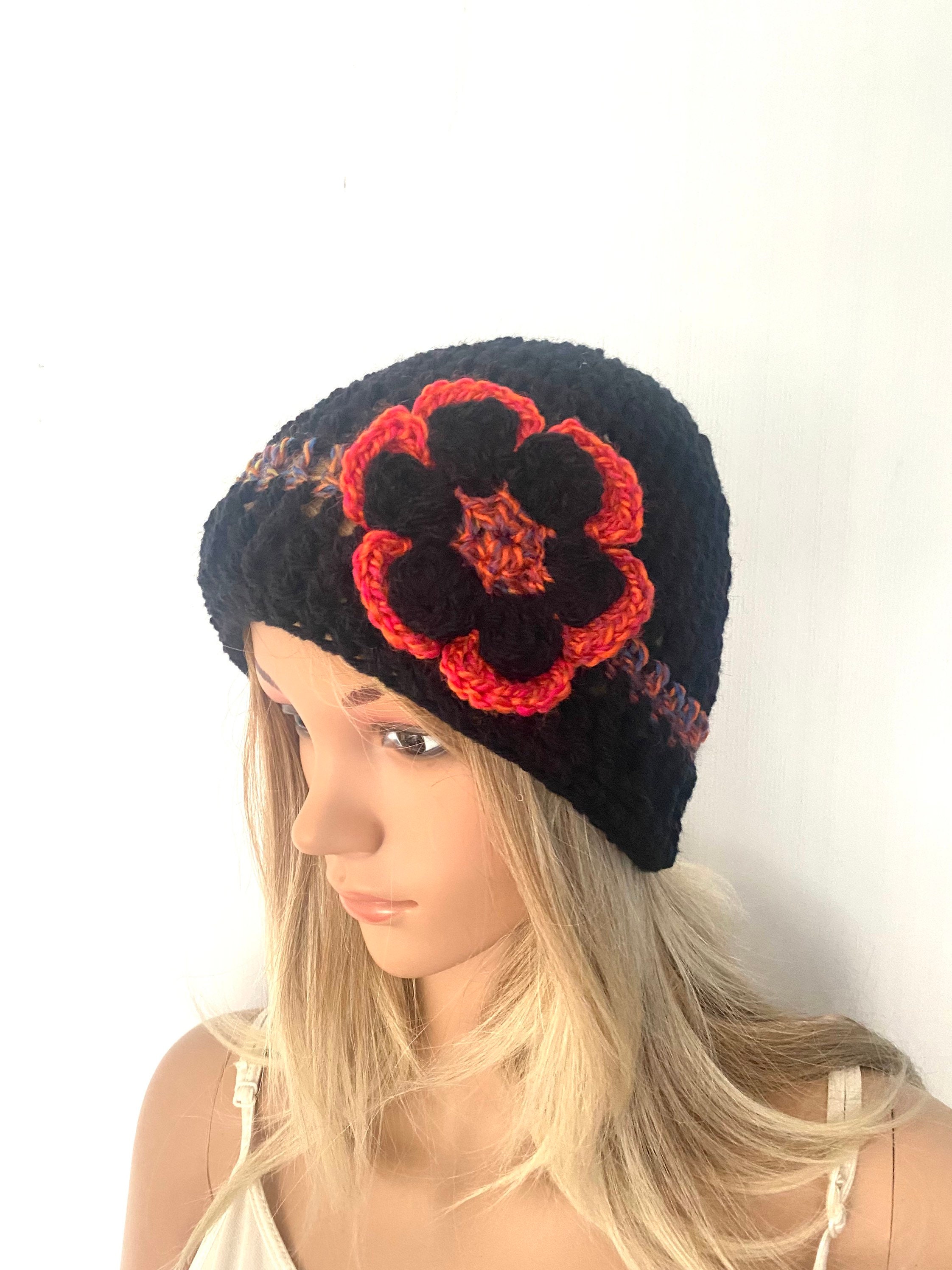 Black Hat Womens Crochet Hat 