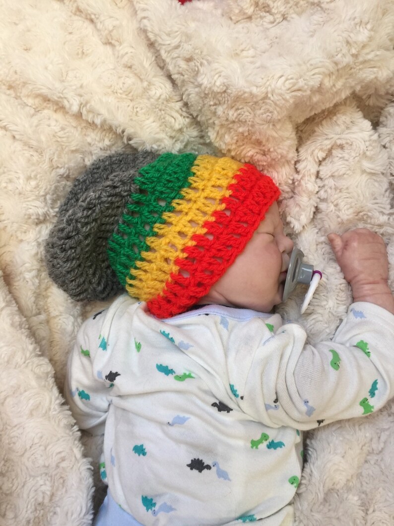 Rasta Baby boy/girl crocheted,knitted hippie hippy boho Slouch or Fitted beanie jamaican unique designer,kids newborn hats,shower gifts image 7