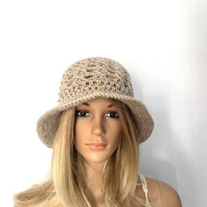 Cloche bucket hat beanie peak summer Womens hand crochet knit brim hippie boho teen unique designer chemo vintage look 1920s irish image 3