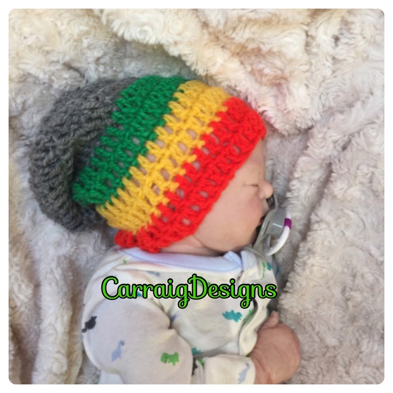 Rasta Baby boy/girl crocheted,knitted hippie hippy boho Slouch or Fitted beanie jamaican unique designer,kids newborn hats,shower gifts image 3