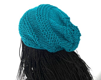 Blue Unisex slouch Dread beanie Oversized hat mans mens unique wool hand crochet knit gift tam accessories hippy handmade dreadlocks irish