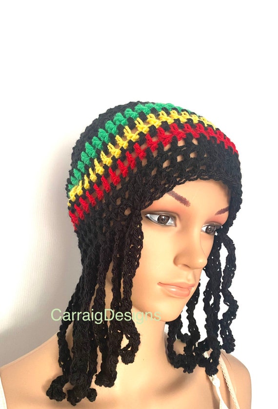Rasta Hat With Dreads Womens Designer Unisex Hand Crocheted