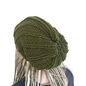 Green Unisex slouch Dread beanie Oversized hat mans mens unique wool hand crochet knit gift tam accessories hippy handmade dreadlocks irish