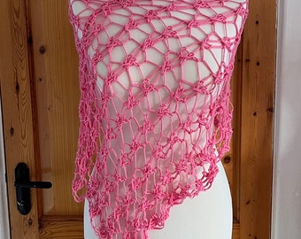 Baby pink Cotton crochet knit cable poncho women, spring cover up dress, poncho wrap for summer boho chic wedding shawl beach Irish lace