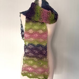 Wool lace scarf knit Womens teens designer unique handmade knitted cowl oversized crochet hippie xmas gift winter scarf Irish rainbow neck