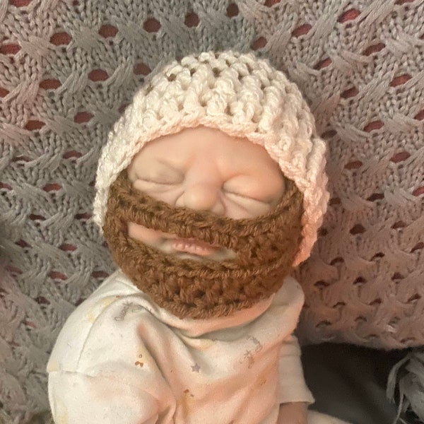 Baby jongen bruine baard crème gehaakte gebreide hippie hippie boho slouch of ingerichte muts unieke ontwerper kind pasgeboren hoeden douchegiften bebaarde