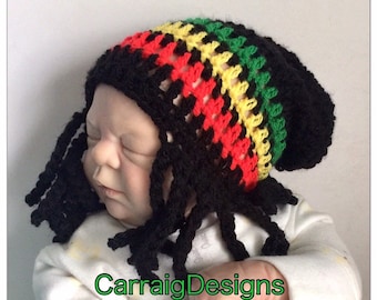 Rasta hat dread Baby boy girl crochet knit hippie hippy boho Slouch or Fitted beanie jamaican unique, One Love kids newborn hats carribean