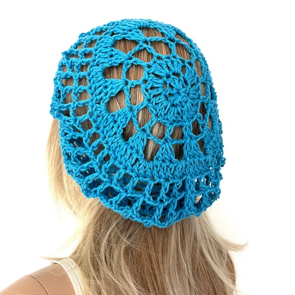 Coton bleu été Béret chapeau Hippy toile d’araignée maille bonnet Unique designer femmes crochet tricot dread tam chapeau cadeau boho festival été