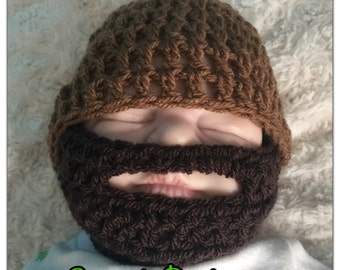 Baby boy crocheted,knitted hippie hippy, slouch or fitted beanie,unique designer,kids newborn hats, shower gifts beard bearded dark brown