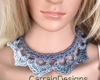 Crochet lace necklace jewellery choker irish Hippy fall scarf knit Womens teens designer unique handmade knit  hippie gift wedding grey ooak