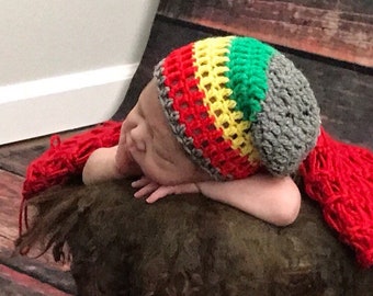 Rasta Baby boy/girl crocheted,knitted hippie hippy boho Slouch or Fitted beanie  jamaican unique designer,kids newborn hats,shower gifts